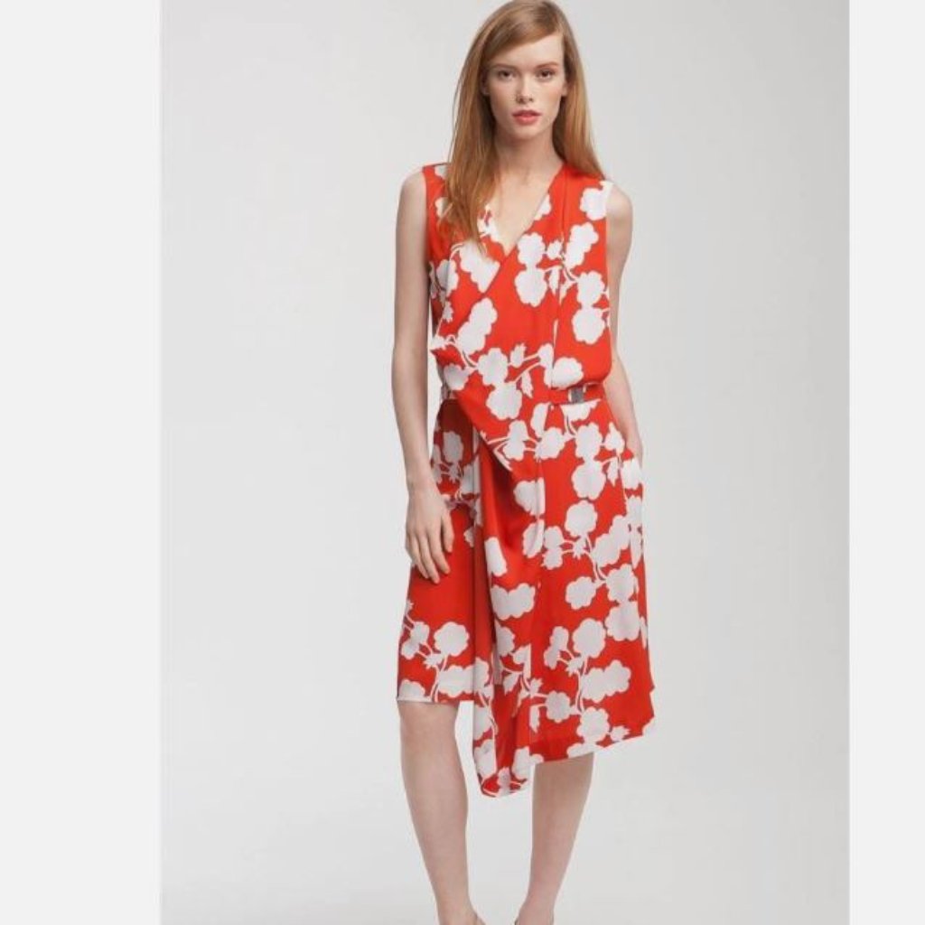 Diane Von Furstenberg Naira Short Dress Halo Buds Red Floral Silk Size 10